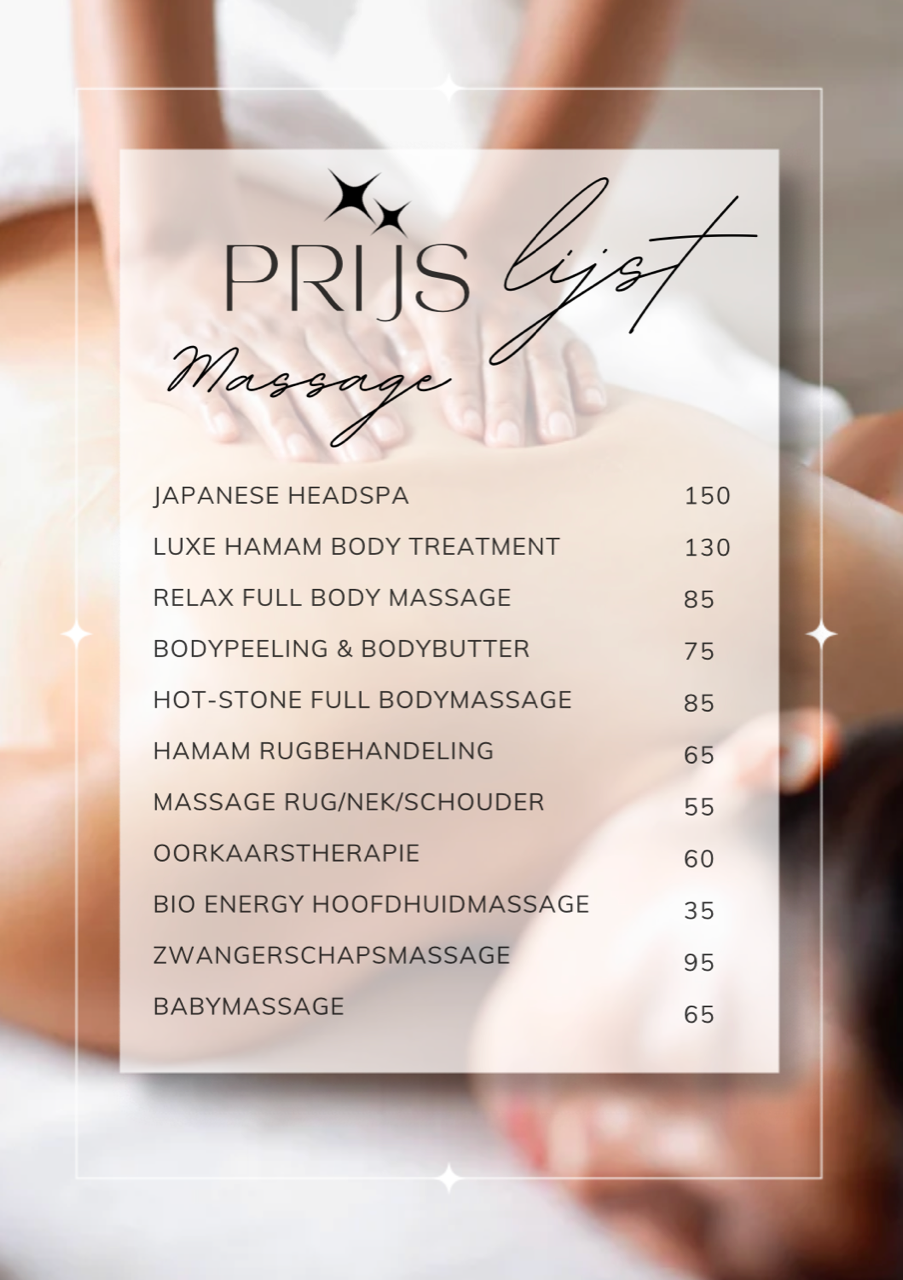 prijslijst massage